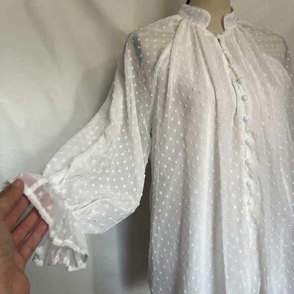 Chic Me Swiss Dot Blouse Sz M Coquette Fairycore Sheer Cottage White Ethereal - Picture 6 of 14
